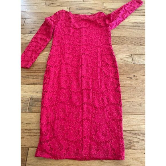 Ingrid & Isabel women's hot pink boat neck pointelle long sleeve sheath dress S - Picture 6 of 8